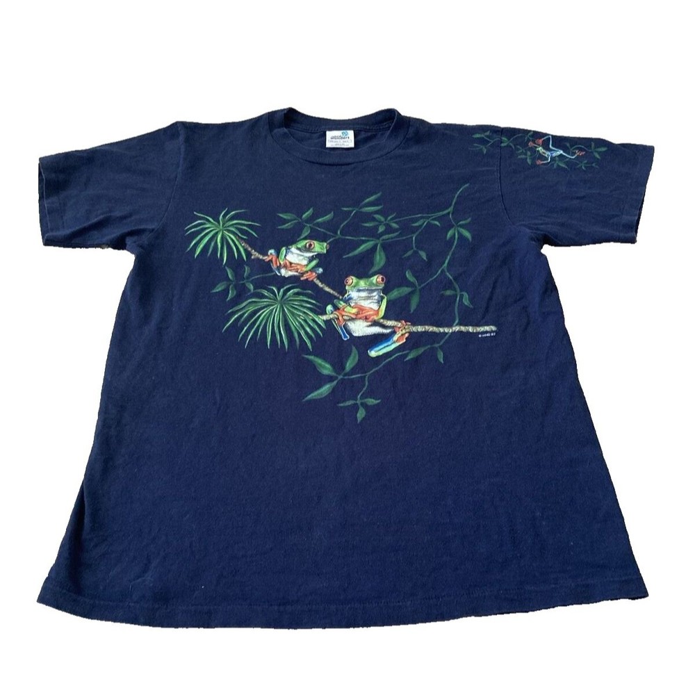 Vintage 90's Natural Wonders Blue T-Shirt Size L Frogs Single Stitch USA Unisex